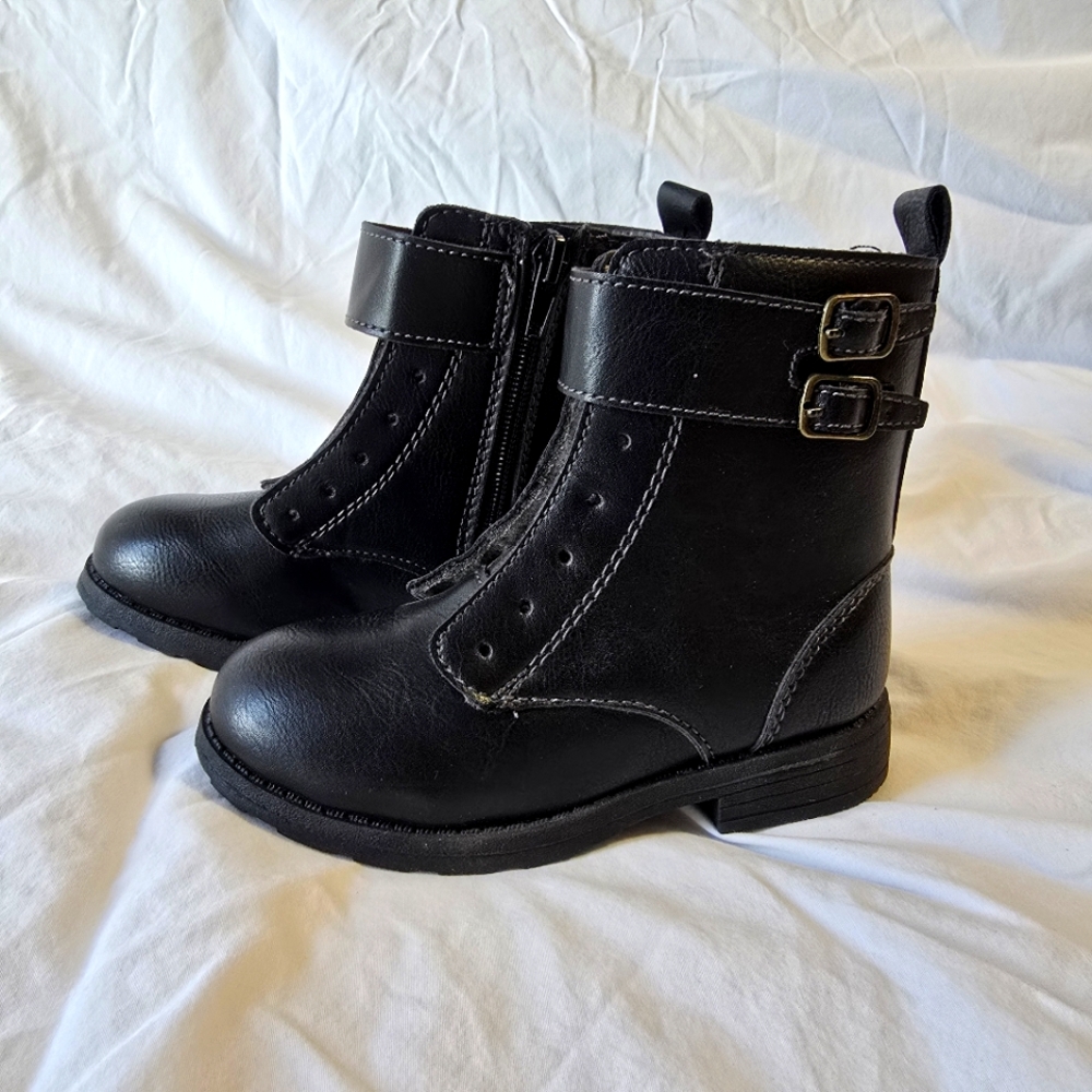 Carters black biker boots with buckle. Size 10